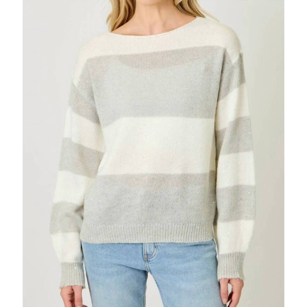 NEW MYSTREE sequin pullover sweater in ivory/silver